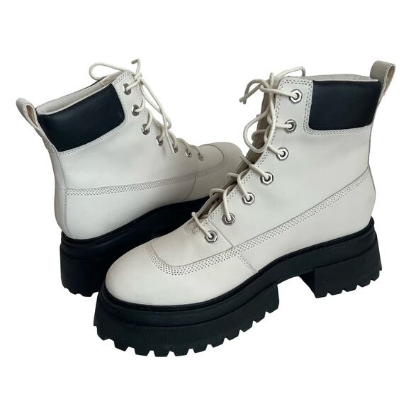 Timberland Leather Sky 6”Lace Up Platform White Combat Boots Women Size 10 - Picture 6 of 12